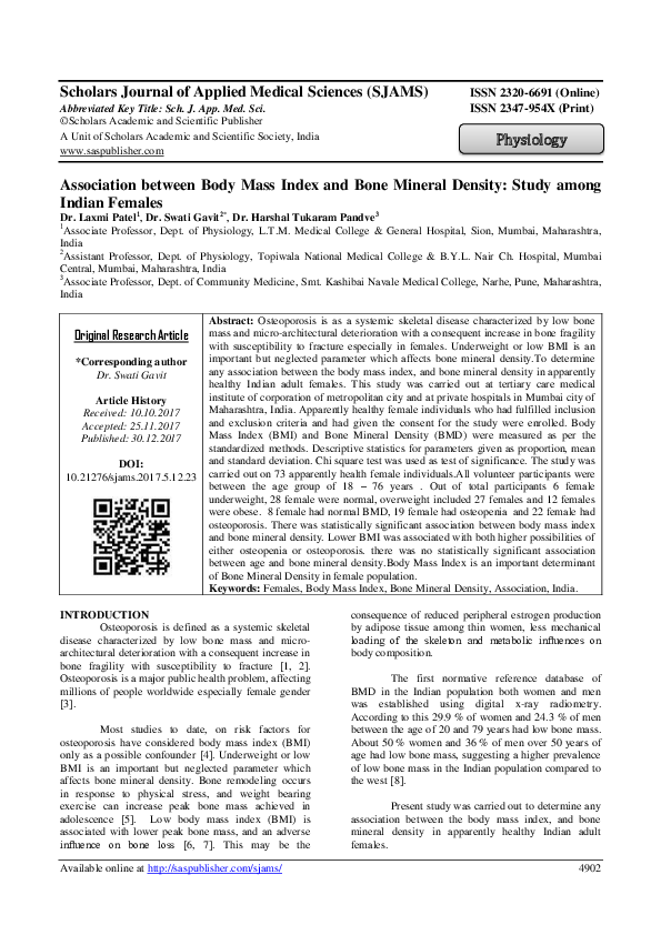(PDF) Association between Body Mass Index and Bone Mineral Density ...