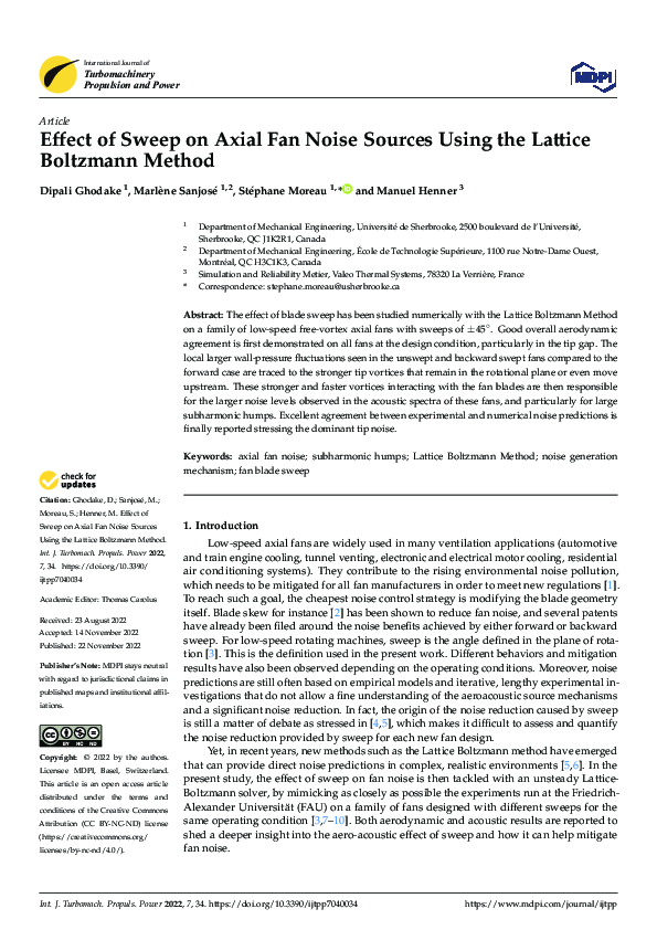 (PDF) Effect of Sweep on Axial Fan Noise Sources Using the Lattice ...