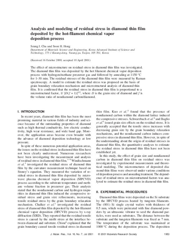 (PDF) Analysis and modeling of residual stress in diamond thin film ...