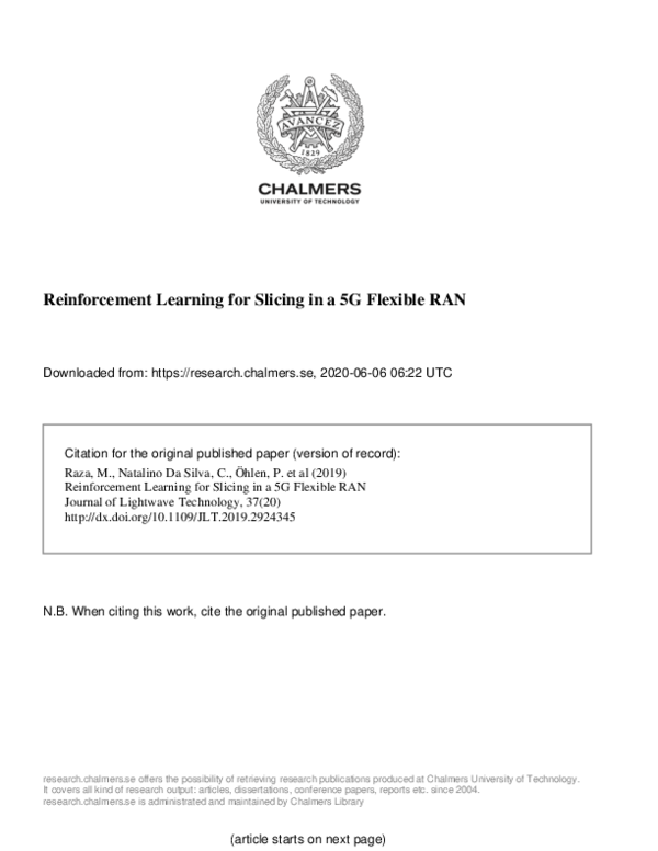 (PDF) Reinforcement Learning for Slicing in a 5G Flexible RAN