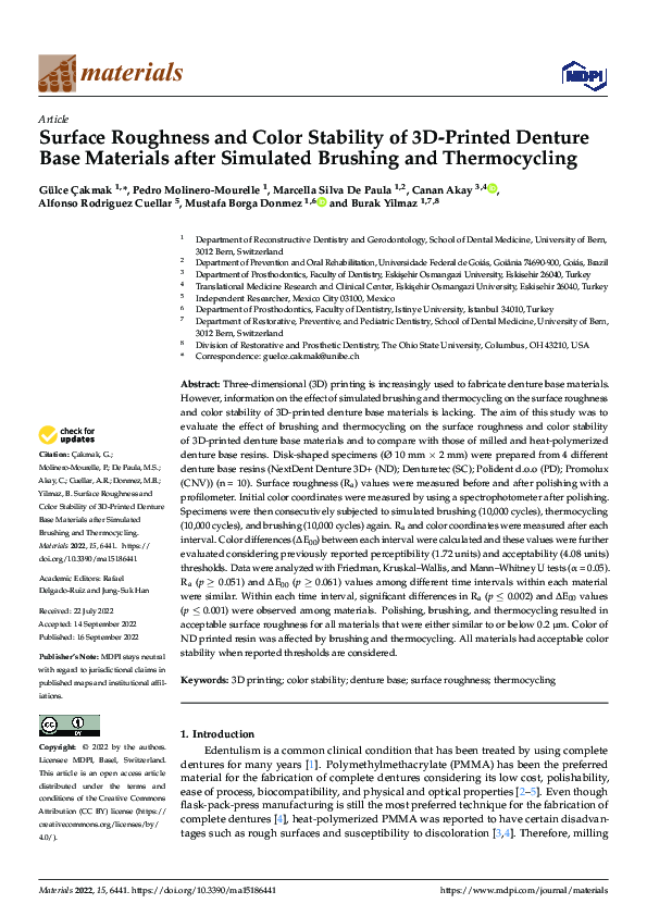 (PDF) Surface Roughness and Color Stability of 3D-Printed Denture Base ...