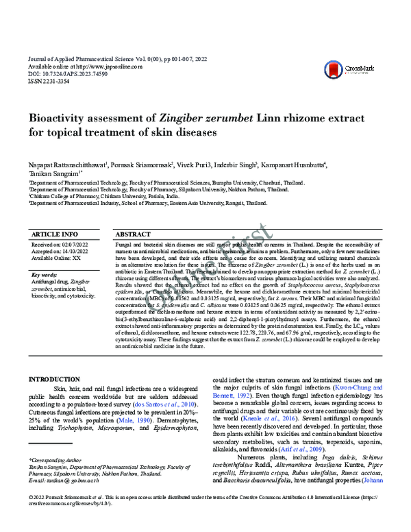 (PDF) Bioactivity assessment of Zingiber zerumbet Linn rhizome extract ...