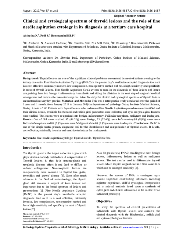 (PDF) Clinical and cytological spectrum of thyroid lesions and the role ...