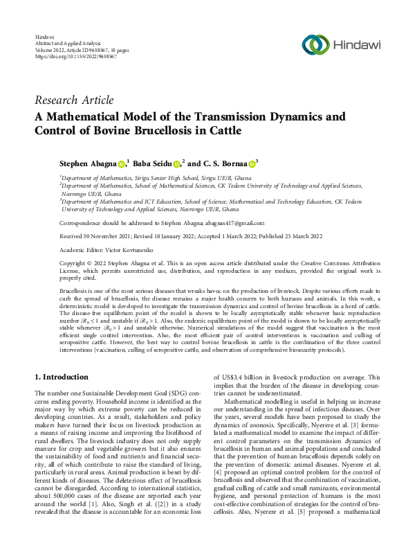(PDF) A Mathematical Model of the Transmission Dynamics and Control of ...