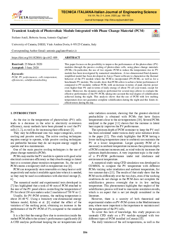 (PDF) Transient Analysis of Photovoltaic Module Integrated with Phase ...