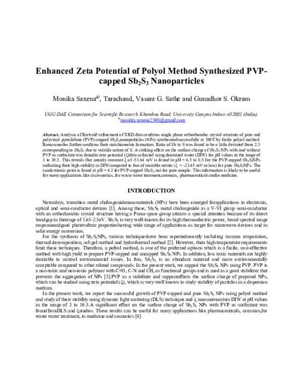 (PDF) Enhanced zeta potential of polyol method synthesized PVP-capped ...