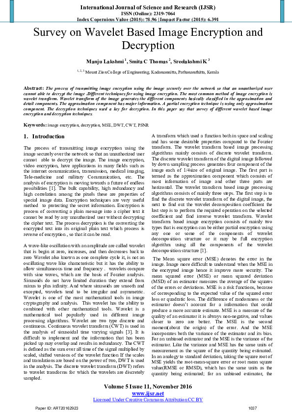 (PDF) Survey on Wavelet Based Image Encryption and Decryption