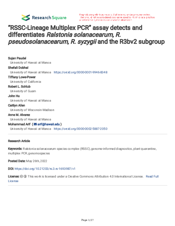(PDF) “RSSC-Lineage Multiplex PCR” assay detects and differentiates ...