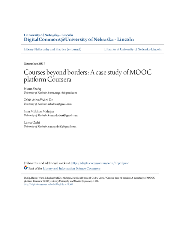 (PDF) Courses beyond borders: A case study of MOOC platform Coursera