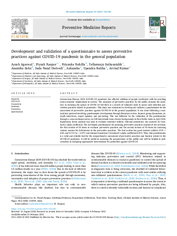 (PDF) Development and validation of a questionnaire to assess ...