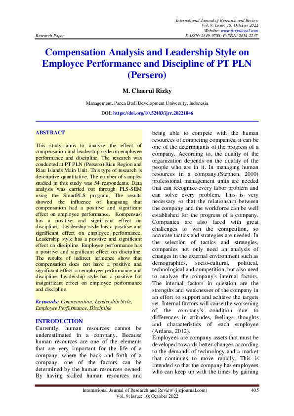 (PDF) Compensation Analysis and Leadership Style on Employee ...