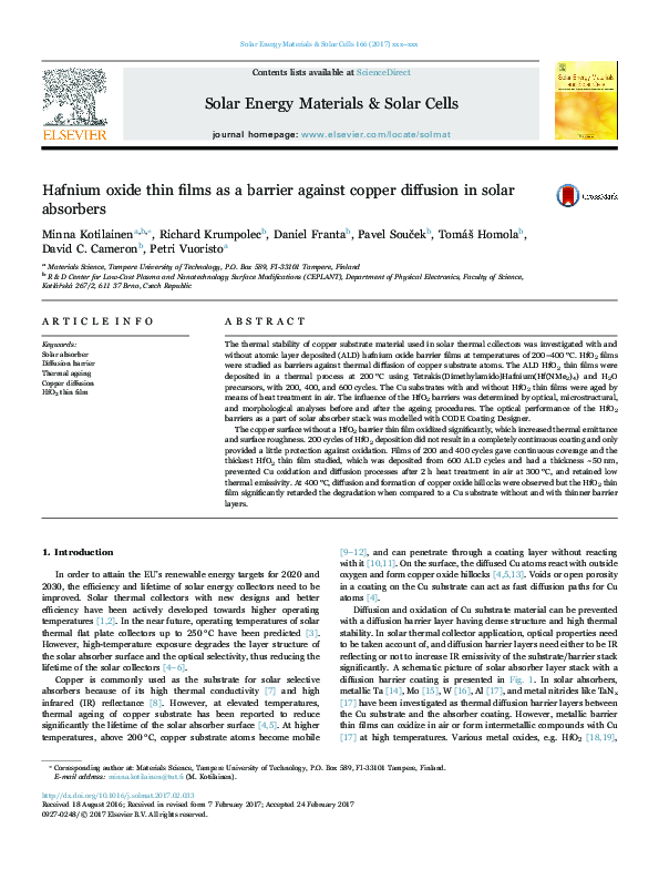 (PDF) Hafnium oxide thin films as a barrier against copper diffusion in ...