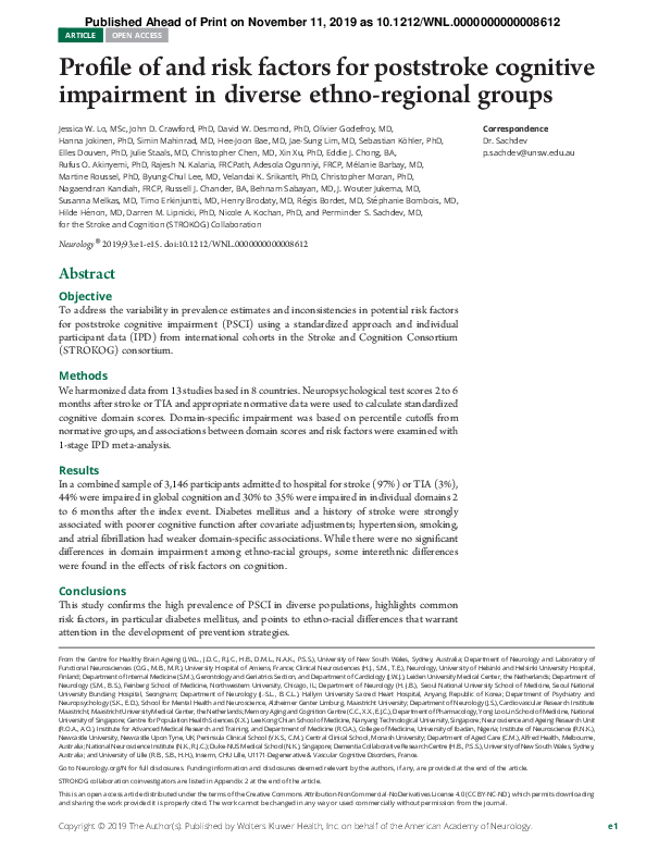(PDF) Profile of and Risk Factors for Post-Stroke Cognitive Impairment ...