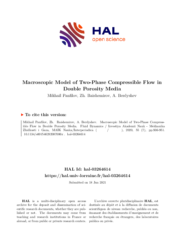 (PDF) Macroscopic Model of Two-Phase Compressible Flow in Double ...