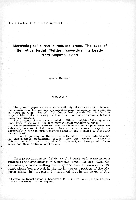 (PDF) Morphological clines in reduced areas. The case of Henrotius ...