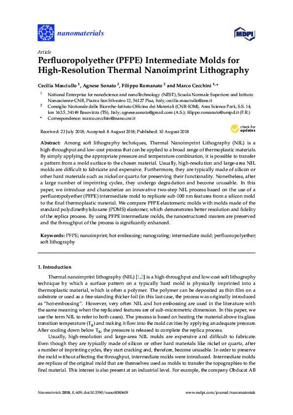 (PDF) Perfluoropolyether (PFPE) Intermediate Molds for High-Resolution ...