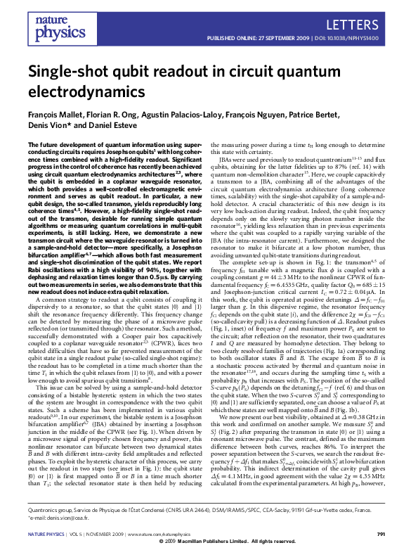 (PDF) Single-shot qubit readout in circuit quantum electrodynamics