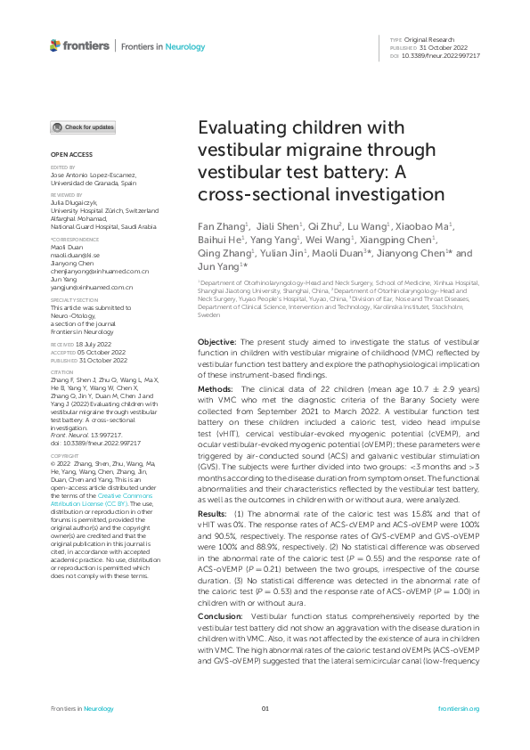 (PDF) Evaluating children with vestibular migraine through vestibular ...