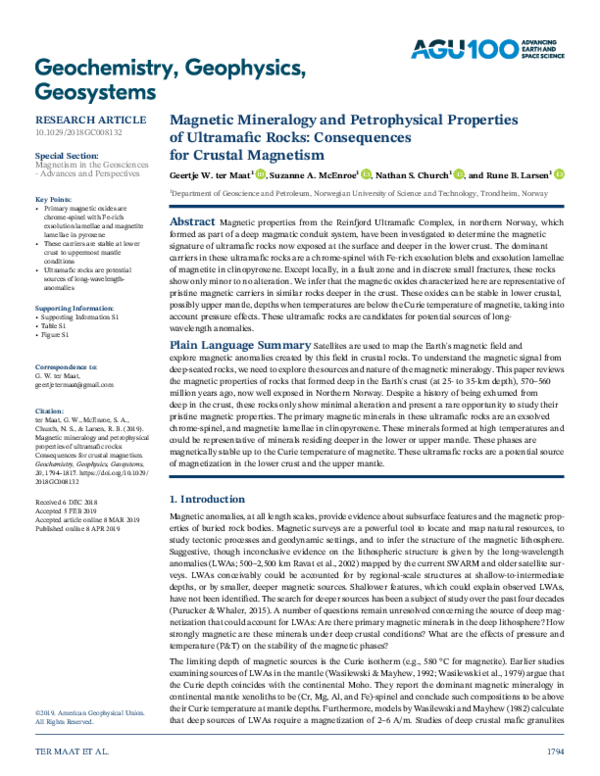 (PDF) Magnetic Mineralogy and Petrophysical Properties of Ultramafic ...