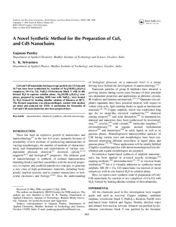 (PDF) A Novel Synthetic Method for the Preparation of CuS, and CdS ...