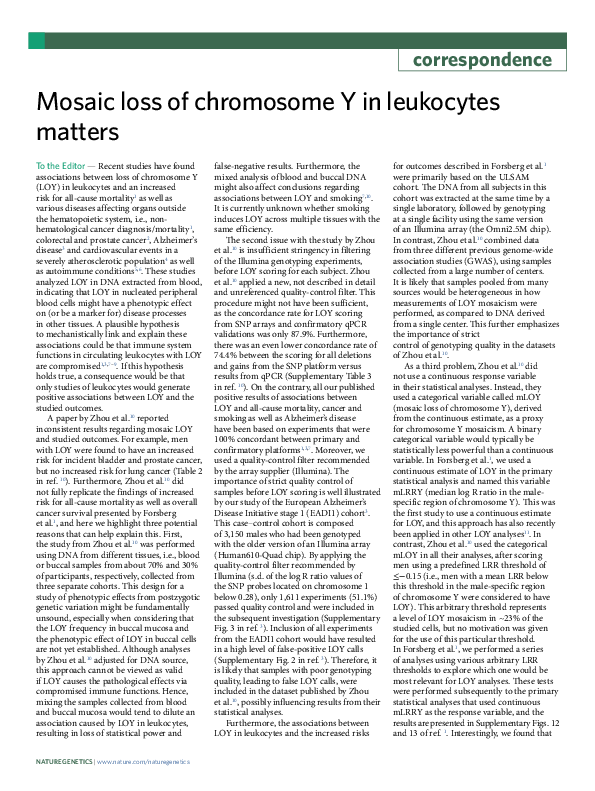 (PDF) Mosaic loss of chromosome Y in leukocytes matters