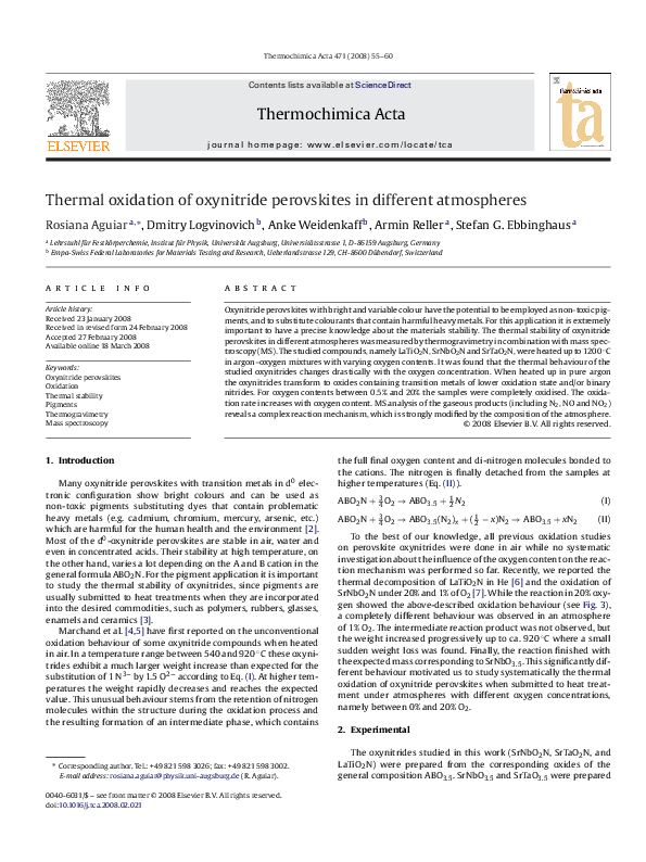 (PDF) Thermal oxidation of oxynitride perovskites in different atmospheres