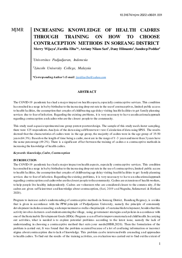 (PDF) Increasing Knowledge of Health Cadres Through Training on How to ...