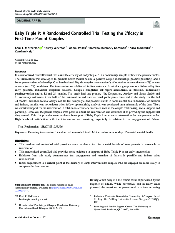 (PDF) Baby Triple P: A Randomized Controlled Trial Testing the Efficacy ...