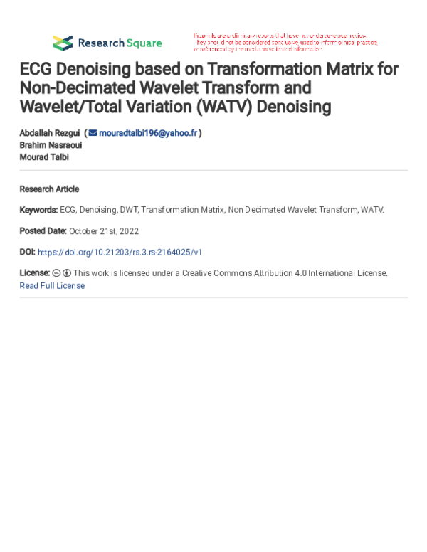 (PDF) ECG Denoising based on Transformation Matrix for Non-Decimated ...