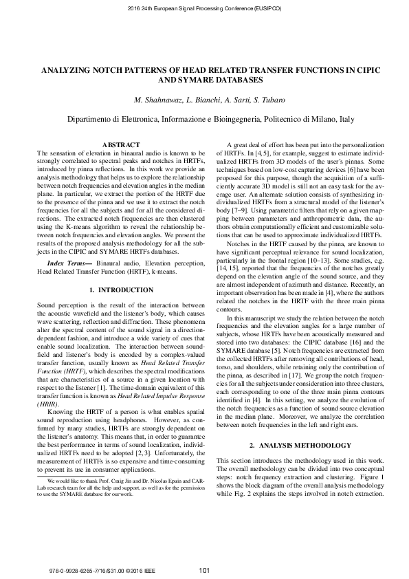 (PDF) Analyzing notch patterns of head related transfer functions in ...
