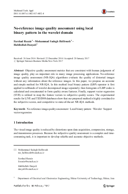 (PDF) No-reference image quality assessment using local binary pattern ...