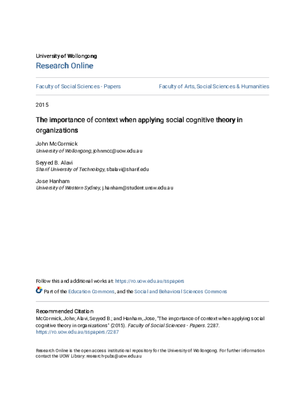 (PDF) The importance of context when applying social cognitive theory ...
