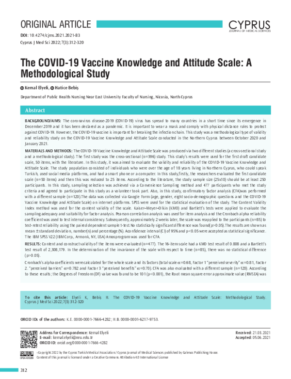 (PDF) The COVID-19 Vaccine Knowledge and Attitude Scale: A ...