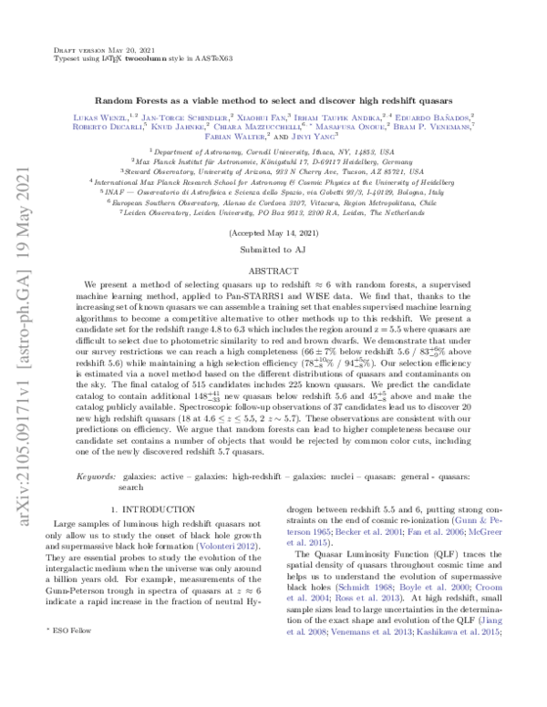 (PDF) Random Forests as a Viable Method to Select and Discover High ...