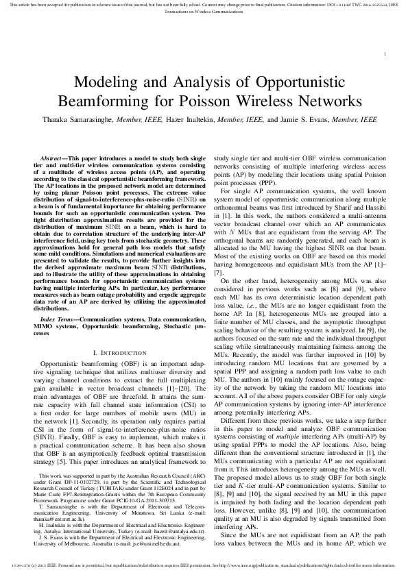 (PDF) Modeling and Analysis of Opportunistic Beamforming for Poisson ...