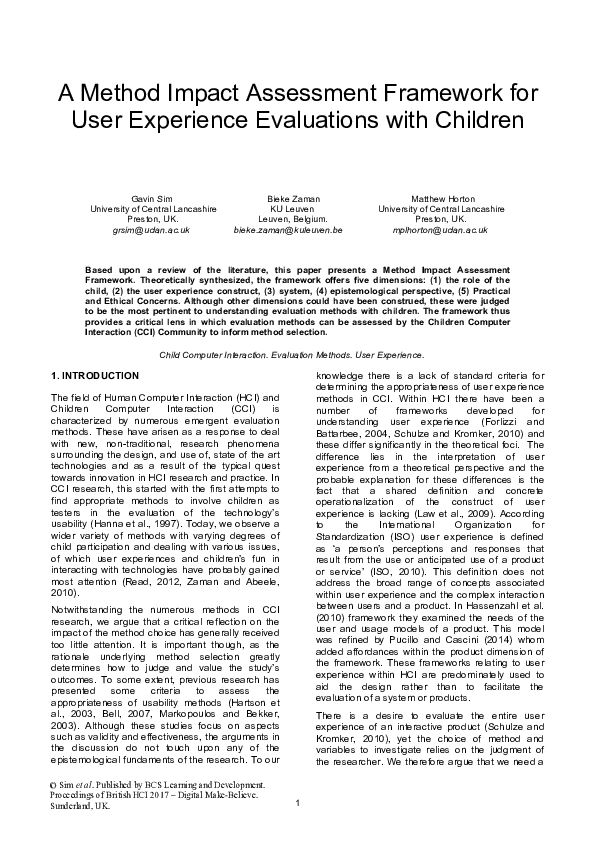 (PDF) A Method Impact Assessment Framework for User Experience ...