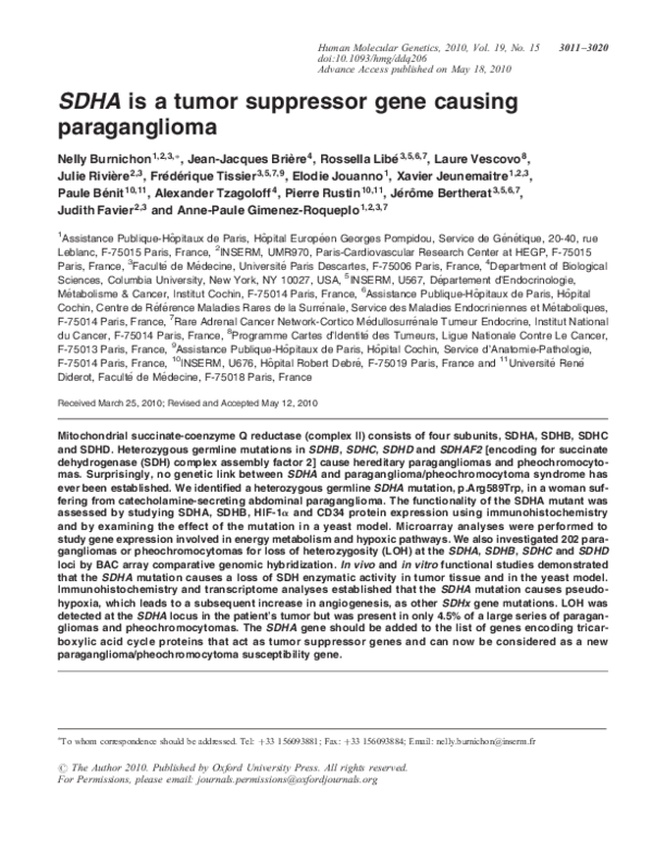 (PDF) Faculty of 1000 evaluation for SDHA is a tumor suppressor gene ...