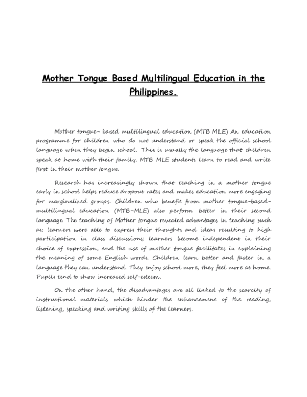 (DOC) Mother Tongue Based Multilingual Education in the Philippines