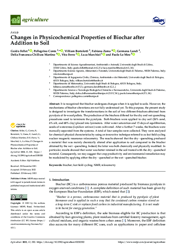 (PDF) Changes in Physicochemical Properties of Biochar after Addition ...