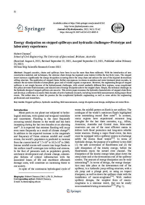 (PDF) Energy dissipation on stepped spillways and hydraulic challenges ...
