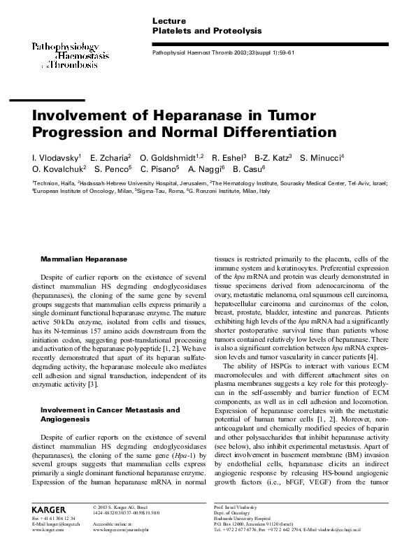 (PDF) Involvement of Heparanase in Tumor Progression and Normal ...