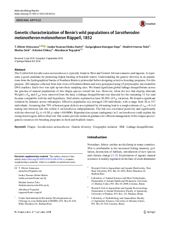 (PDF) Genetic characterization of Benin’s wild populations of ...