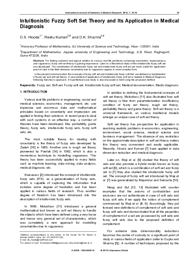 (PDF) Intuitionistic Fuzzy Soft Set Theory and Its Application in ...