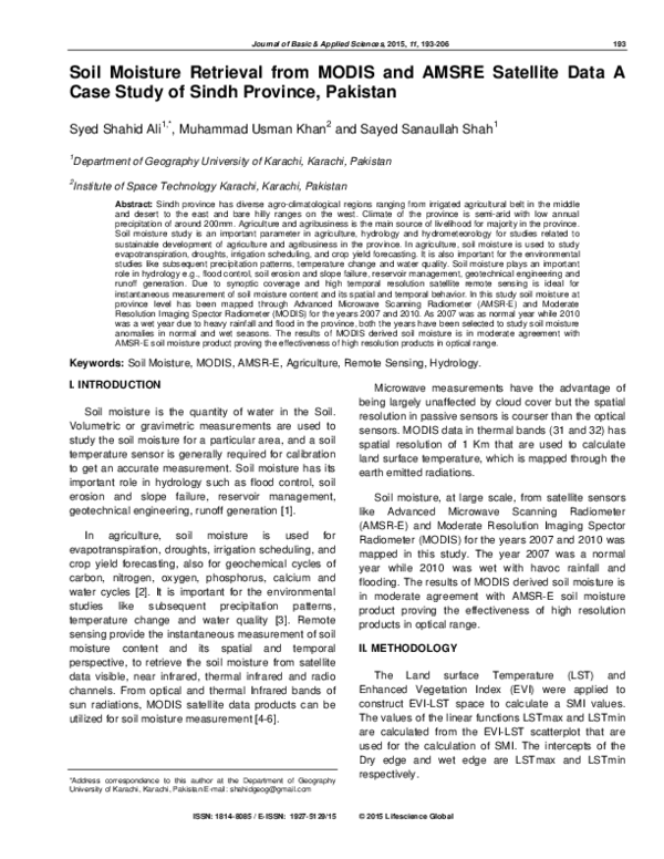 (PDF) Soil Moisture Retrieval from MODIS and AMSRE Satellite Data A ...