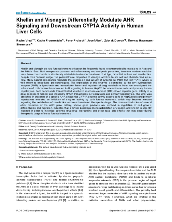 (PDF) Khellin and Visnagin Differentially Modulate AHR Signaling and ...
