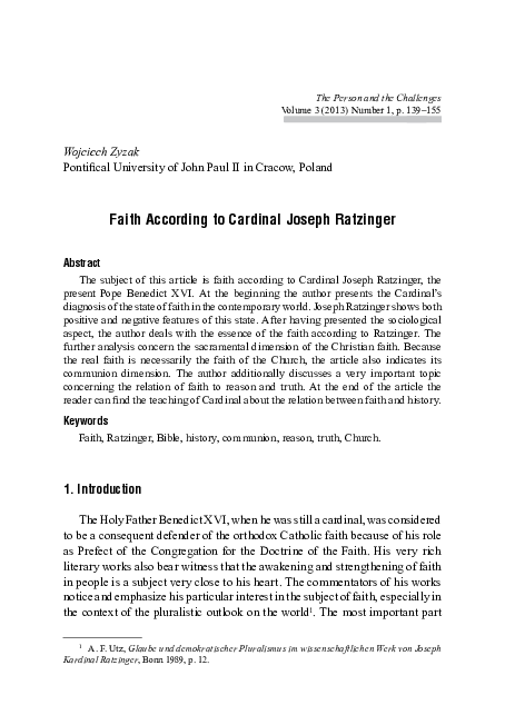 (PDF) Faith According to Cardinal Joseph Ratzinger