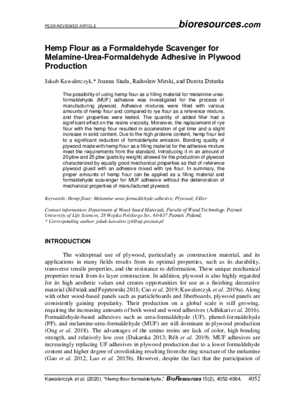 (PDF) Hemp flour as a formaldehyde scavenger for melamineurea