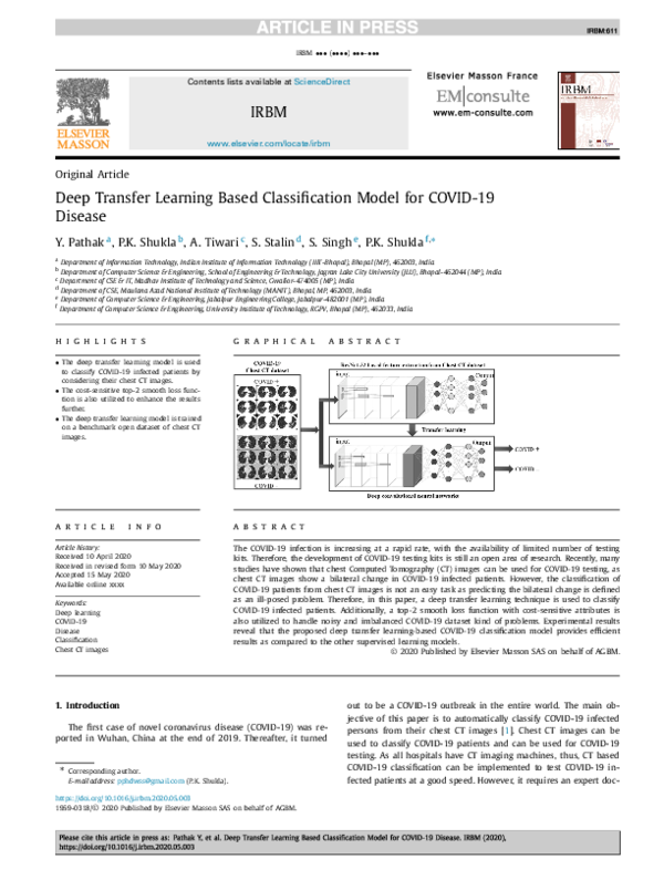 (PDF) Deep Transfer Learning Based Classification Model for COVID-19 ...