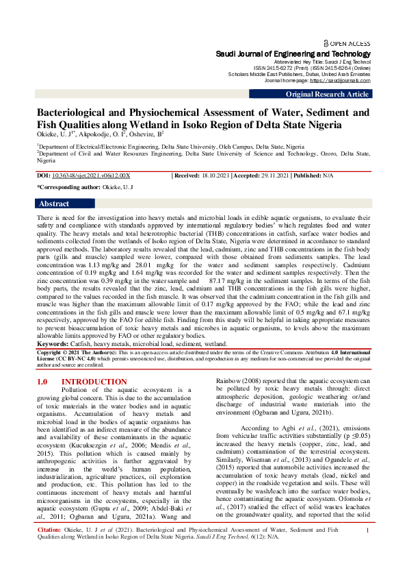 (PDF) Bacteriological and Physiochemical Assessment of Water, Sediment ...