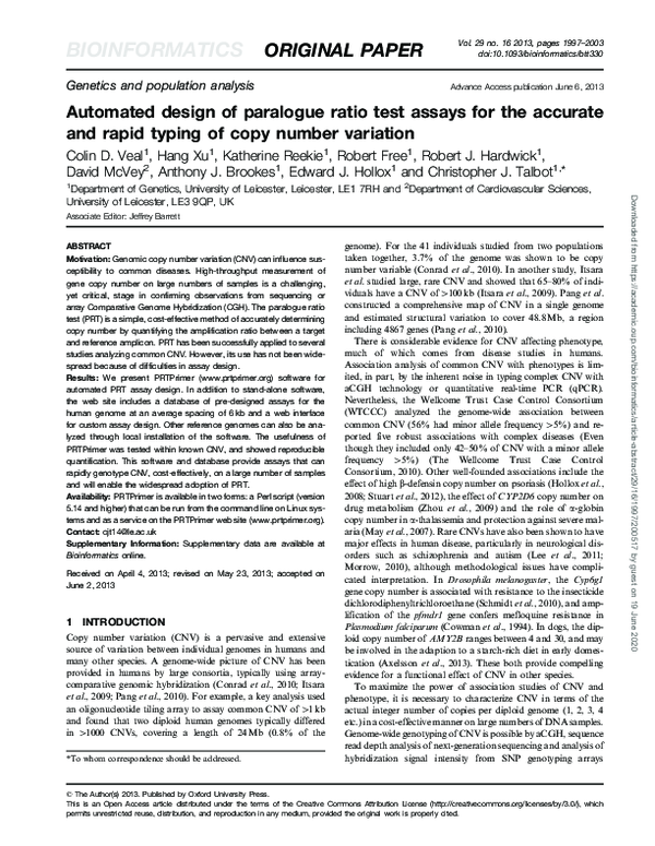 (PDF) Automated design of paralogue ratio test assays for the accurate ...